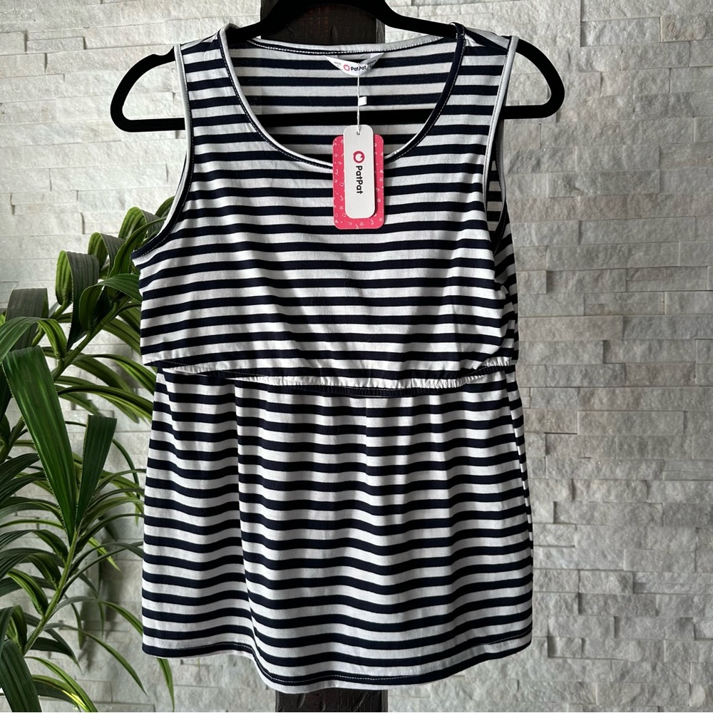 PATPAT Navy Blue White Stripe Sleeveless Nursing Blouse Size S/M New with Tags